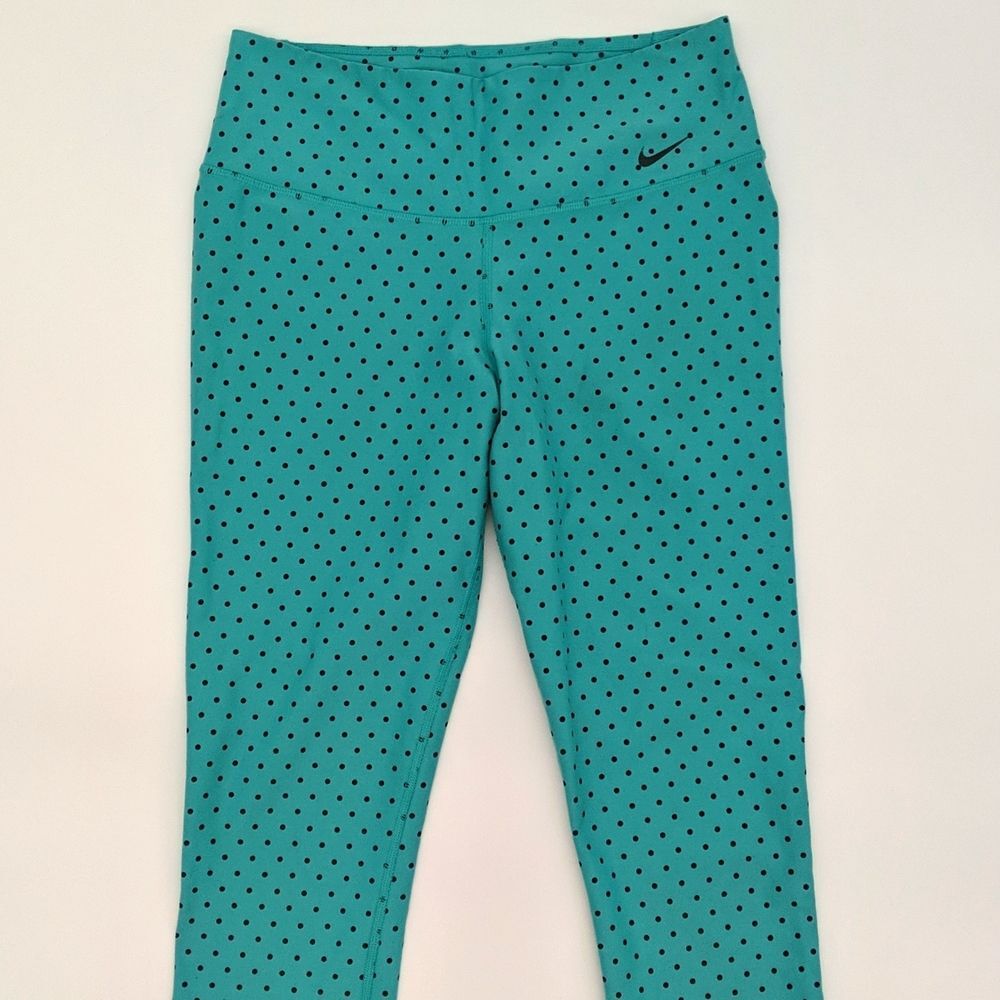 Nike teal blue polka dot Capri leggings tights size small recycled